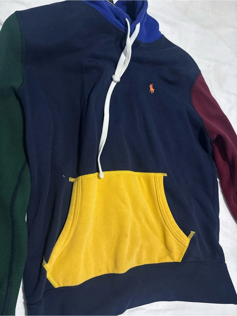 Polo by Ralph Lauren Men's Navy Colorblock Crewneck Hoodie with Yellow Pocket